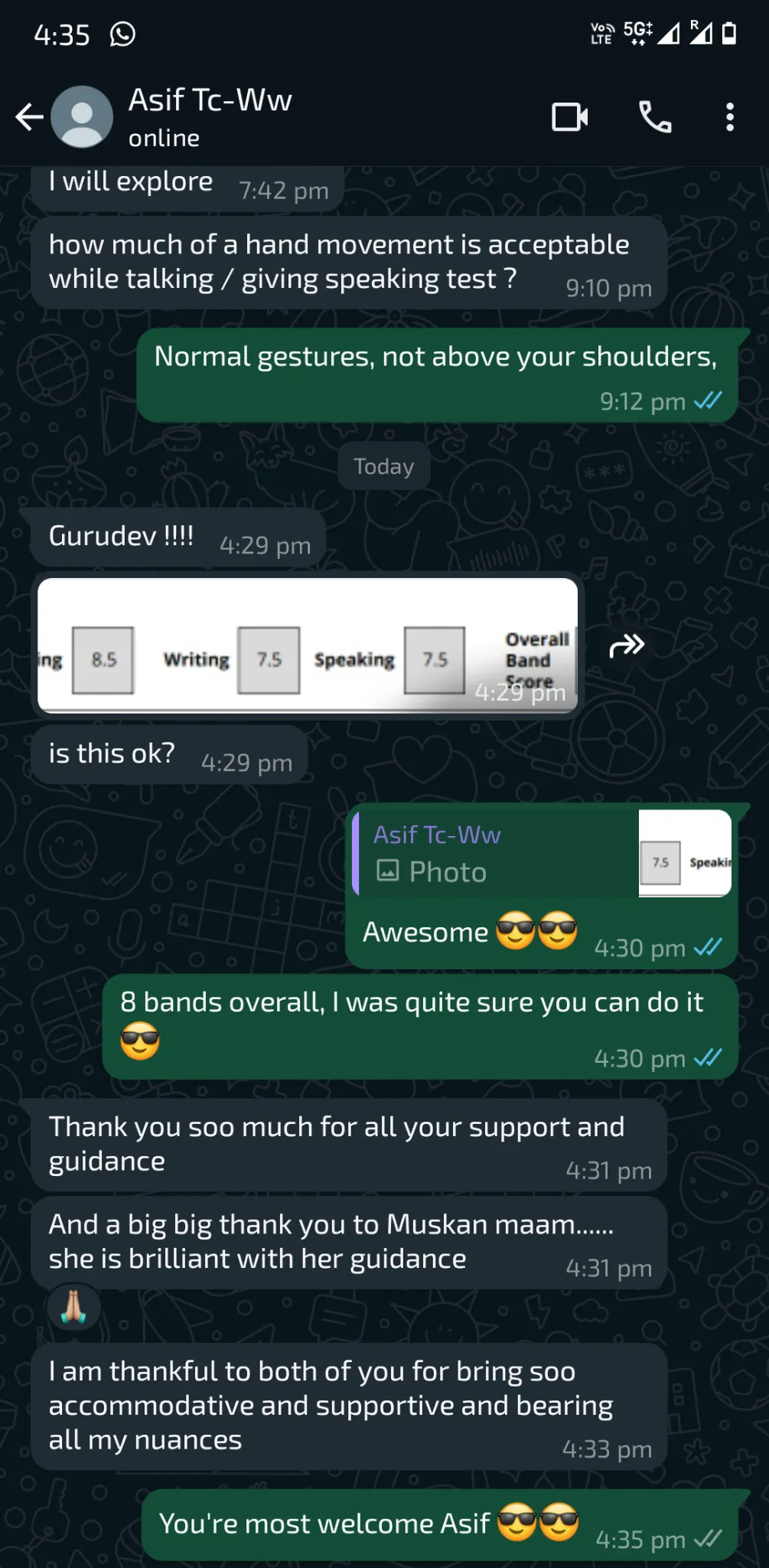 Asif's Overall 8 Band IELTS Result Feedback & Thanks to Muskan Ma'am
